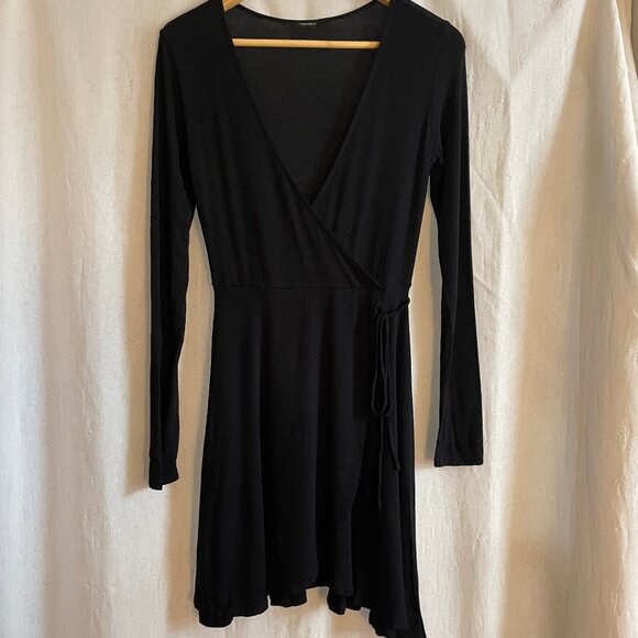Black Faux Wrap Long-Sleeved Dress - Picture 1 of 4